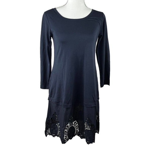 LOGO by Lori Goldstein Tops - LOGO Lori Goldstein Navy Lace Hem Tunic Top Size XXS Dress